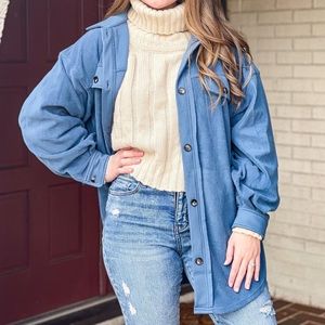NWT Blue Button Down Shirt Jacket (Shacket) - Medium
